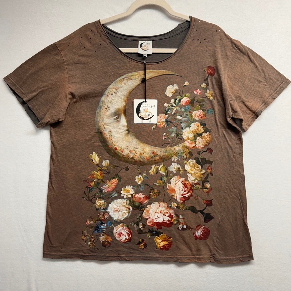 Jaded Gypsy Moon Dance Distressed Tee S/M Moonscape T-shirt Hippie slouchy loose